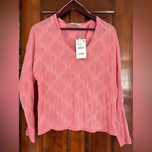 NWT Zara Pink Long-sleeve Shirt w/Puff Shoulders Size S